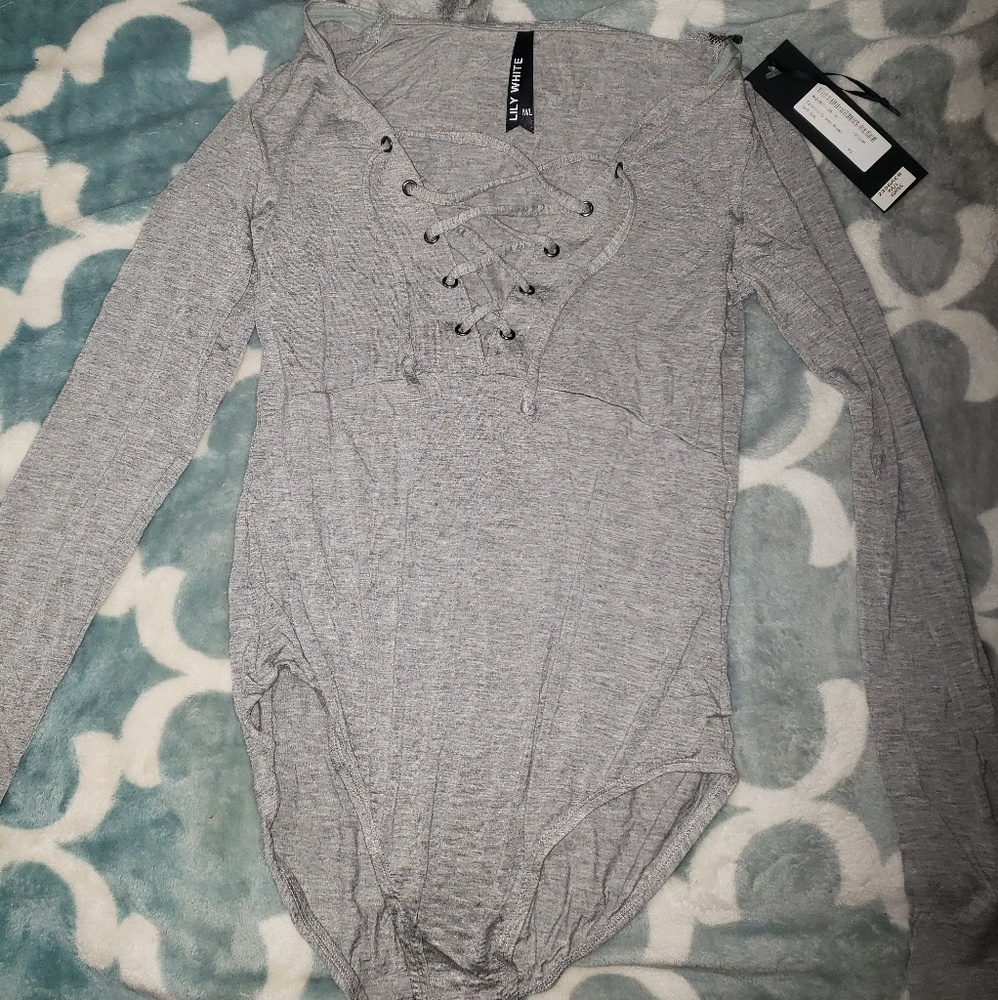 Grey lace up body suit